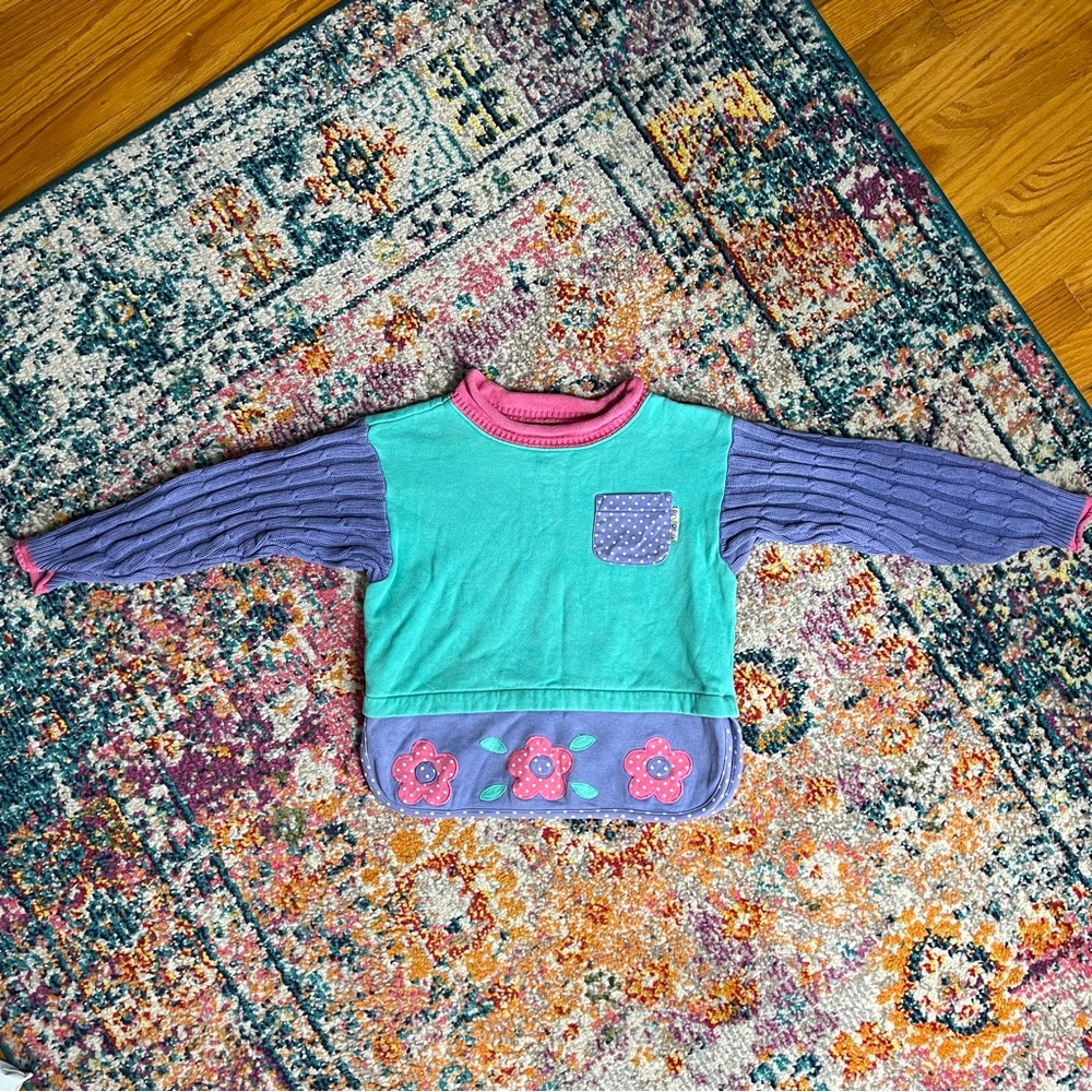 Gymboree Retro Vintage 90s Pink and Turquoise Kids' Colorblock Sweater 4T - Picture 4 of 10